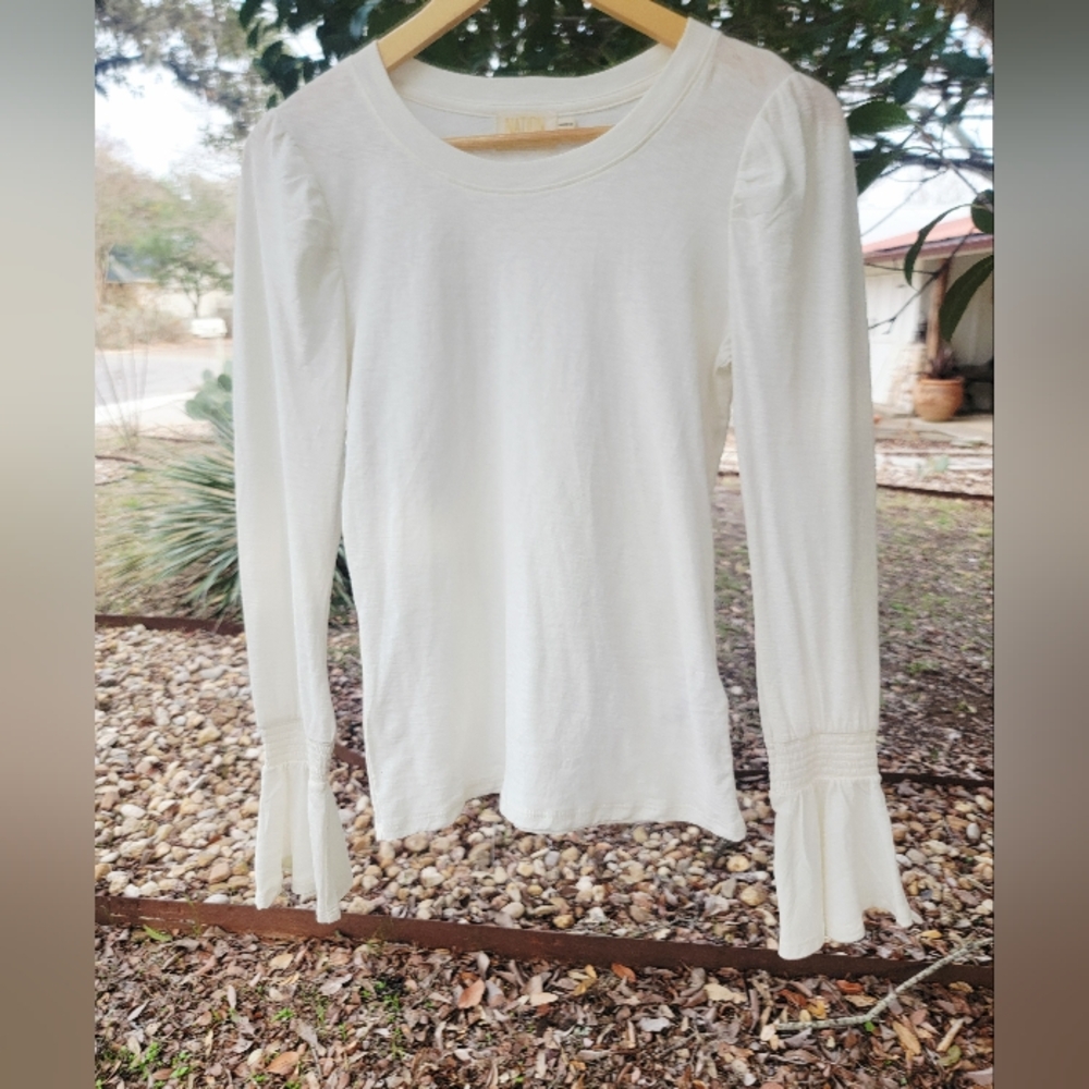Nation LTD Pima Cotton Cream  White Long Sleeve Top Sz XS Like New - Picture 2 of 7